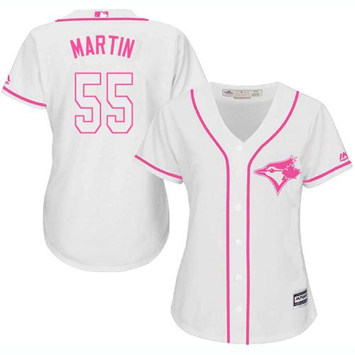 Blue Jays #55 Russell Martin White Pink Fashion Women's Stitched MLB Jersey
