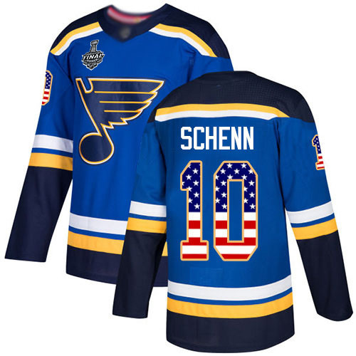 Blues #10 Brayden Schenn Blue Home Authentic USA Flag Stanley Cup Final Bound Stitched Youth Hockey Jersey