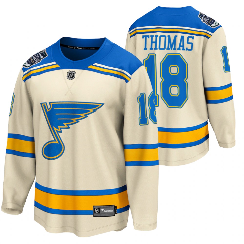 Blues #18 Robert Thomas Cream 2022 Winter Classic Jersey