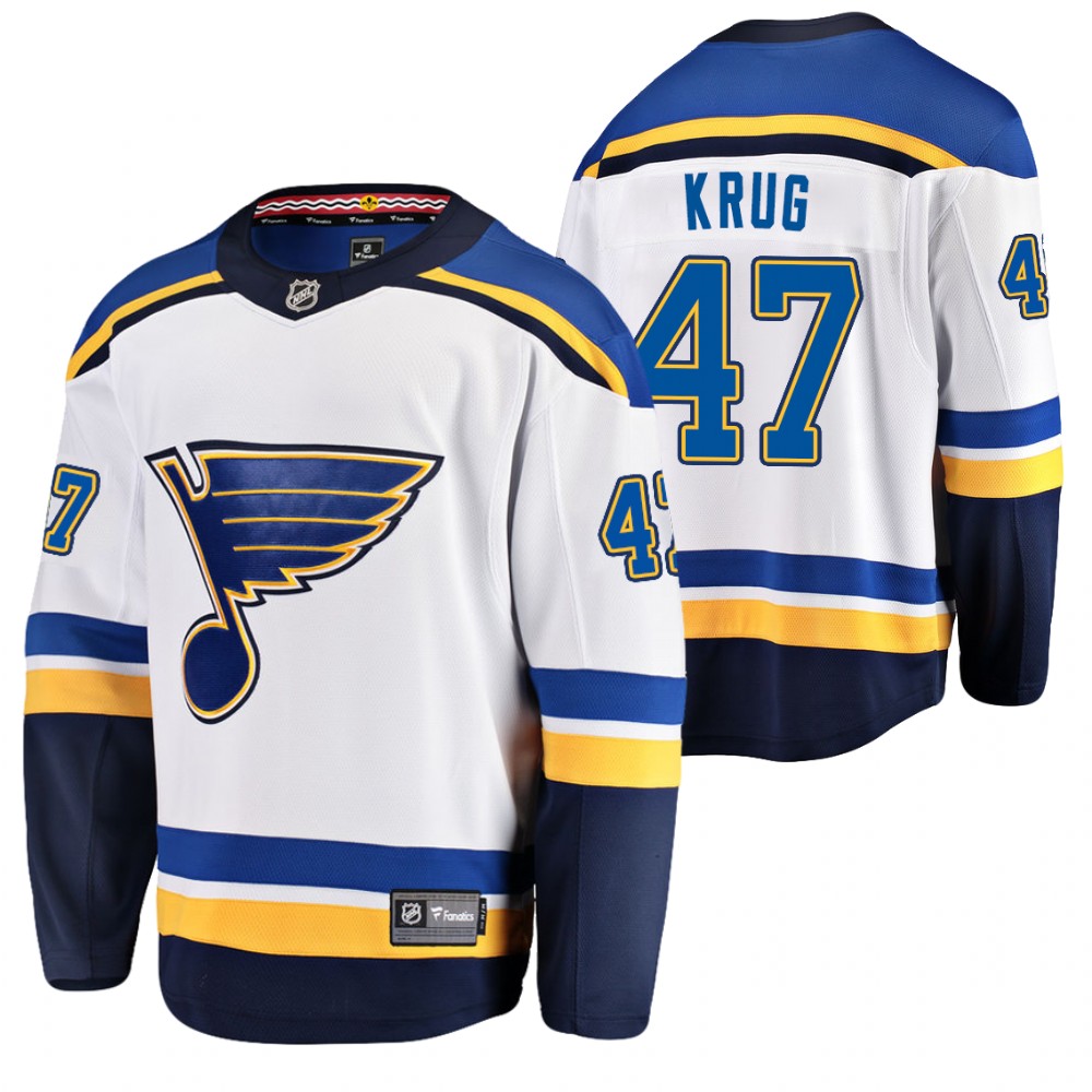 Blues #47 Torey Krug White 2020-21 Away Jersey