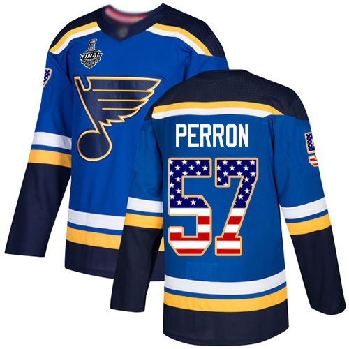 Blues #57 David Perron Blue Home Authentic USA Flag Stanley Cup Final Bound Stitched Youth Hockey Jersey