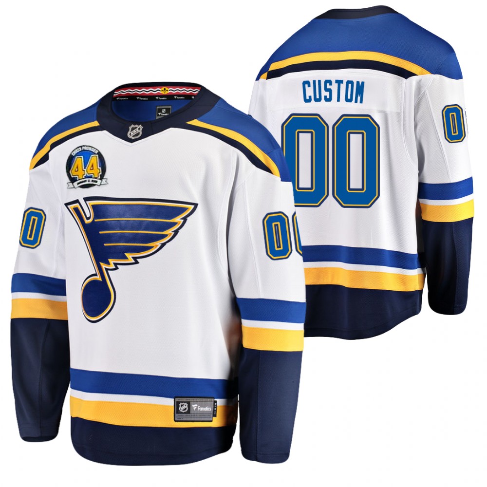 Blues Custom Jersey 44 Chris Pronger Patch White Away Men