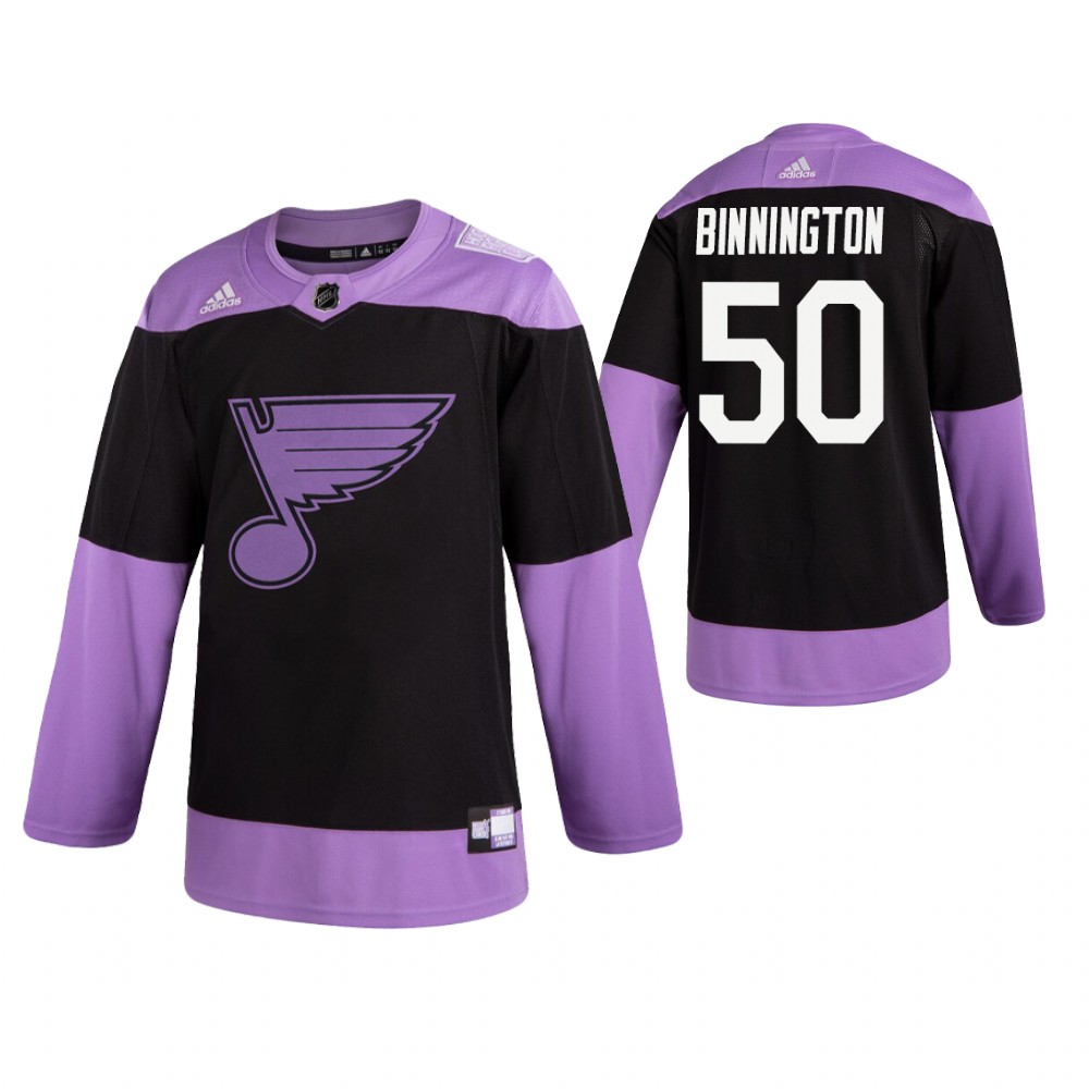 Blues Jordan Binnington Black Practice Hockey Fights Cancer Jersey