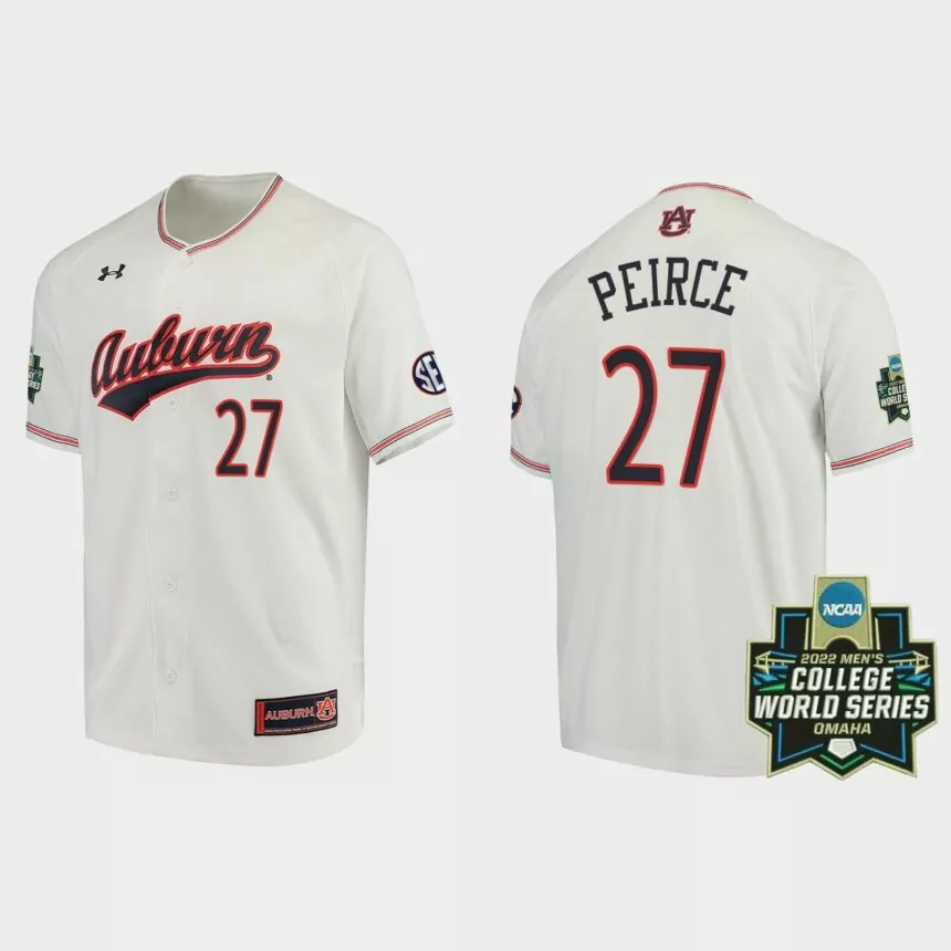 Bobby Peirce Auburn Tigers 2022 World Series Baseball Jersey – White