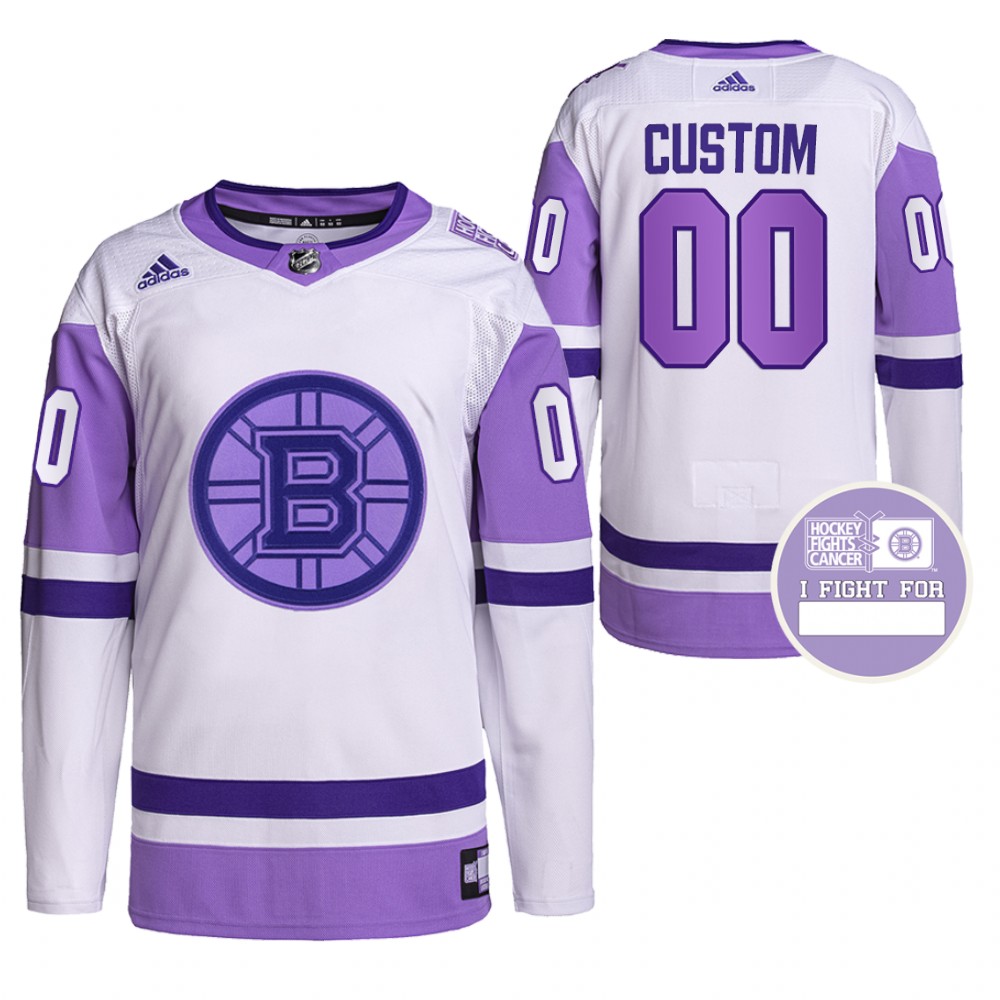Boston Bruins Custom Hockey Fights Cancer White Purple Primegreen Authentic Jersey