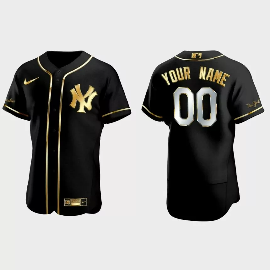 Boston Red Sox #00 Custom Golden Edition Authentic Jersey – Black