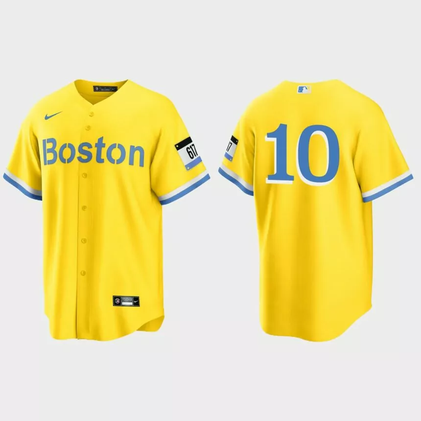 Boston Red Sox #10 Scott Hatteberg 2021 City Connect Replica Jersey – Gold Light Blue