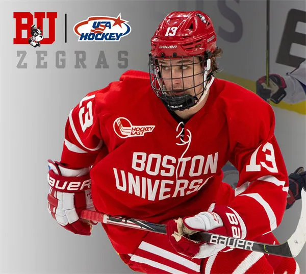 Boston University Terriers #13 Trevor Zegras 2019  Retro Scarlet Boston University Hockey Jersey 