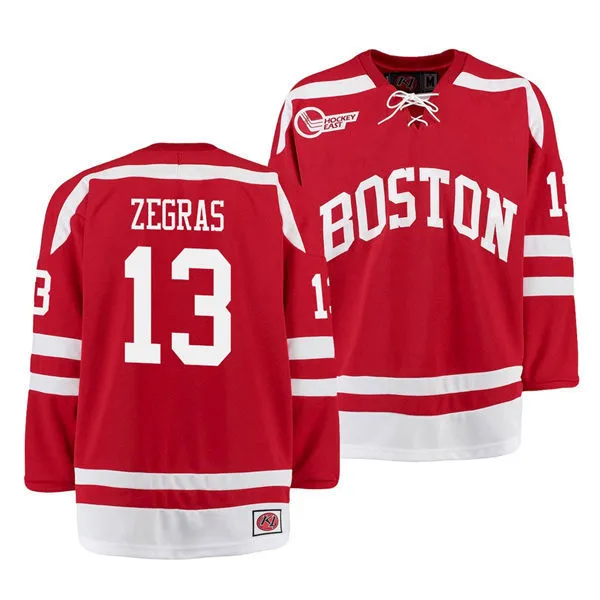 Boston University Terriers #13 Trevor Zegras 2019 Retro Scarlet Away Hockey Jersey 