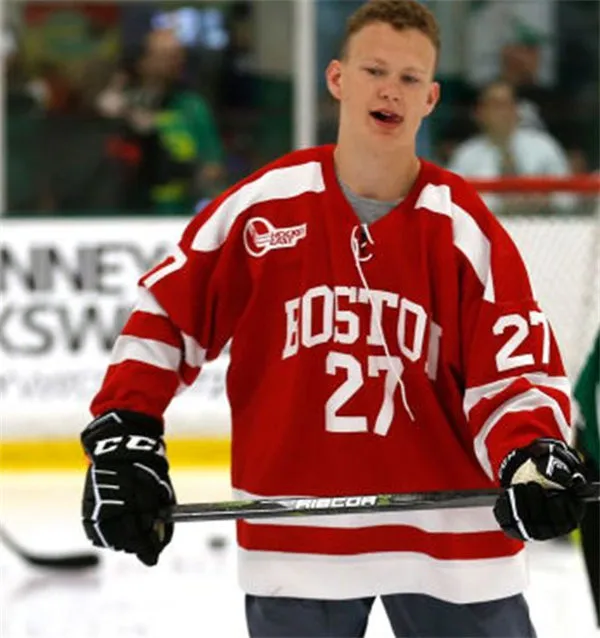 Boston University Terriers #27 Brady Tkachuk 2018 Retro Scarlet Away Hockey Jersey 