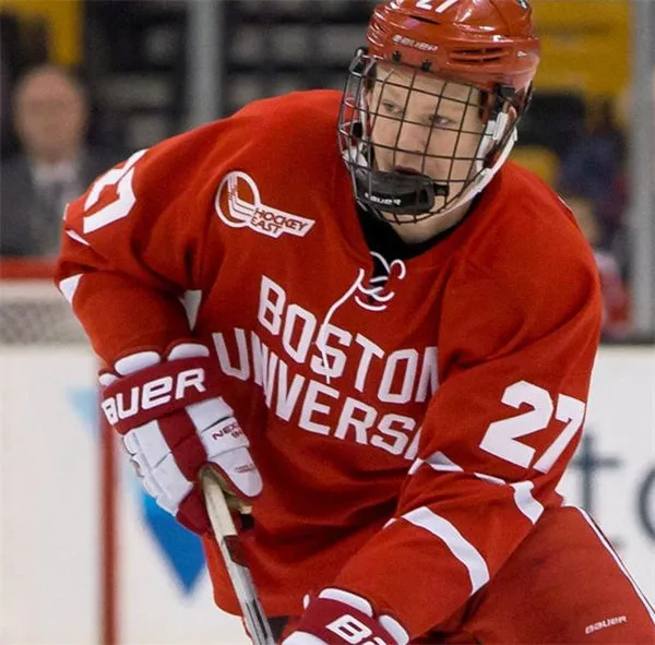 Boston University Terriers #27 Brady Tkachuk 2018 Retro Scarlet Boston University Hockey Jersey 