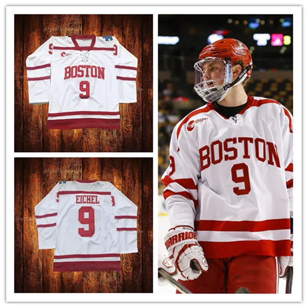 Boston University Terriers #9 Jack Eichel 2015 Retro Home White Hockey Jersey 
