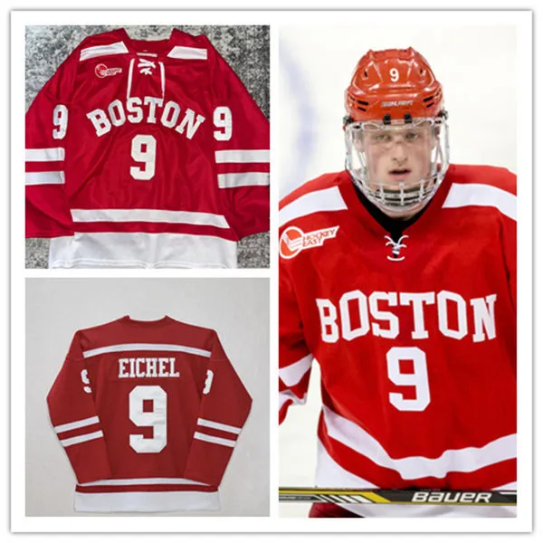 Boston University Terriers #9 Jack Eichel 2015 Retro Scarlet Away Hockey Jersey 