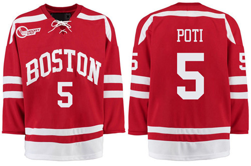 Boston University Terriers BU 5 Tom Poti Red Stitched Hockey Jersey