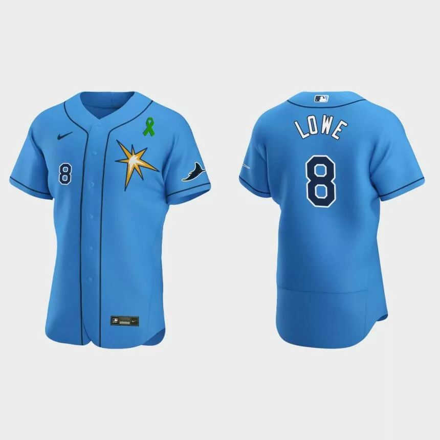 Brandon Lowe Tampa Bay Rays Green Ribbon Authentic Alternate Jersey – Light Blue