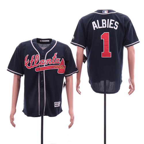 Braves 1 Ozzie Albies Navy Cool Base Jersey