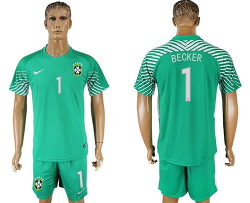 Brazil #1 Becker Green Goalkeeper Soccer Country Jersey