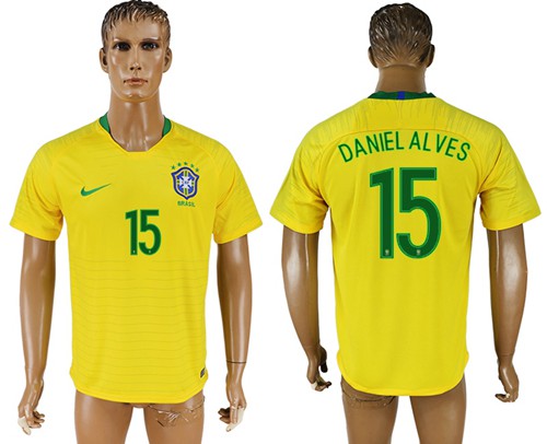 Brazil #15 Daniel Alves Home Soccer Country Jersey