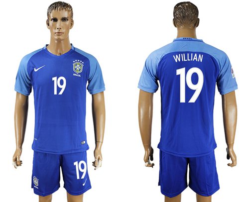 Brazil #19 Willian Blue Soccer Country Jersey