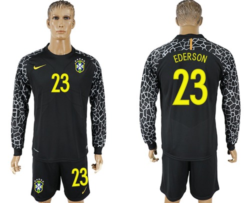 Brazil #23 Ederson Black Goalkeeper Long Sleeves Soccer Country Jersey