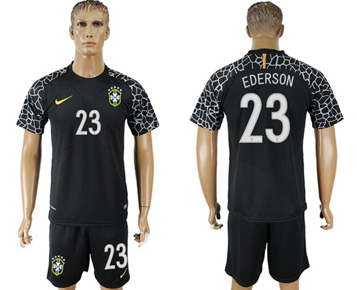 Brazil #23 Ederson Black Goalkeeper Soccer Country Jersey