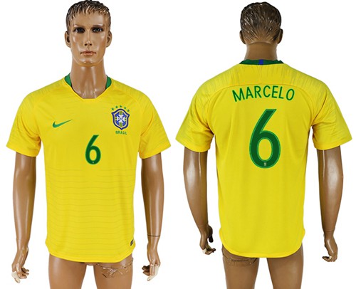 Brazil #6 Marcelo Home Soccer Country Jersey