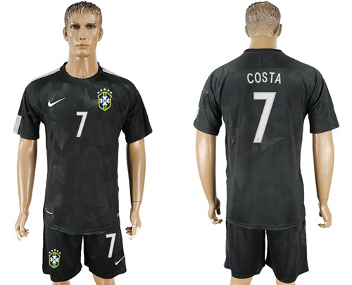 Brazil #7 Costa Black Soccer Country Jersey