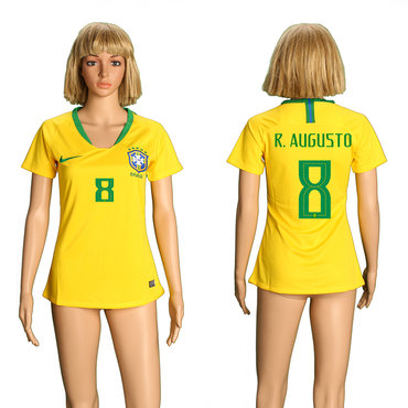 Brazil 8 R. AUGUSTO Home Women 2018 FIFA World Cup Soccer Jersey