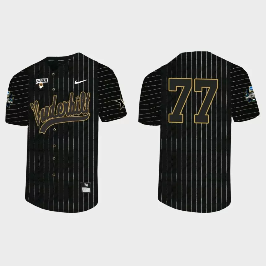 Brett Hansen Vanderbilt Commodores 2021 College World Series Pinstripe Baseball Jersey – Black