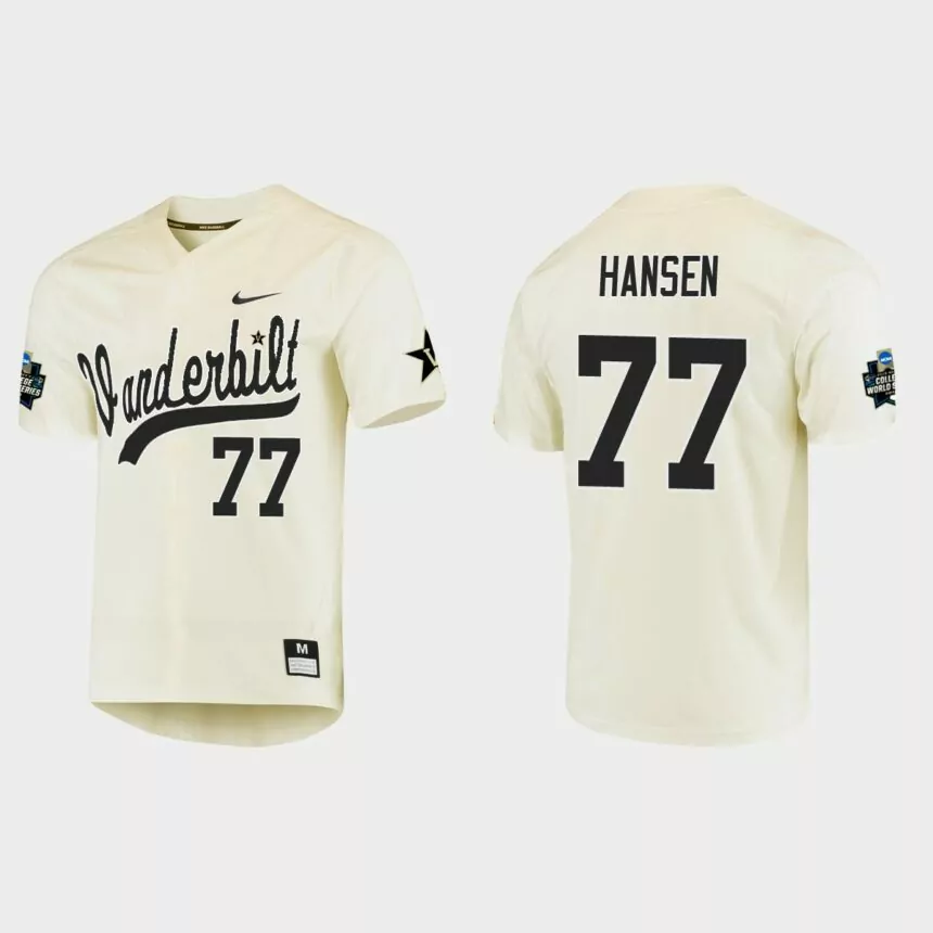 Brett Hansen Vanderbilt Commodores College World Series Baseball Jersey – Cream