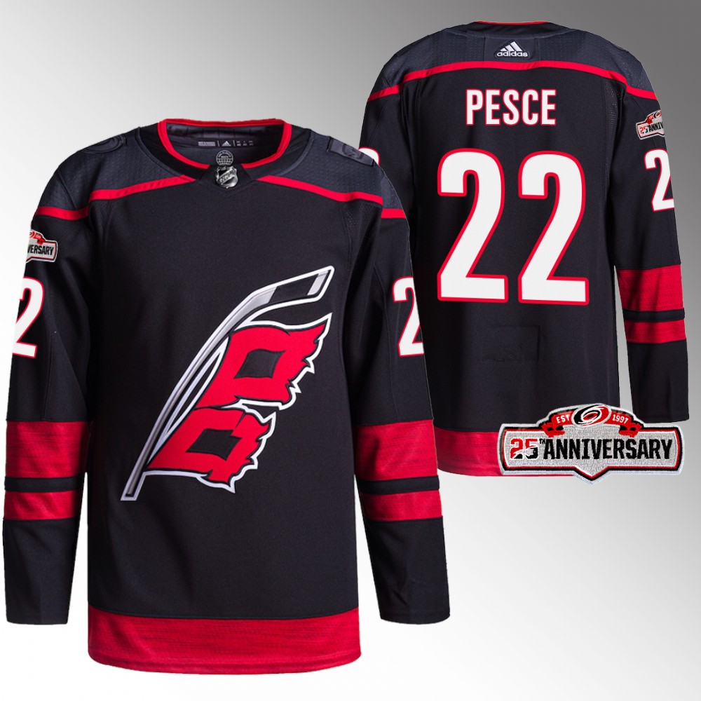 Brett Pesce Carolina Hurricanes 25th Anniversary Black 2022-23 Authentic Home Jersey