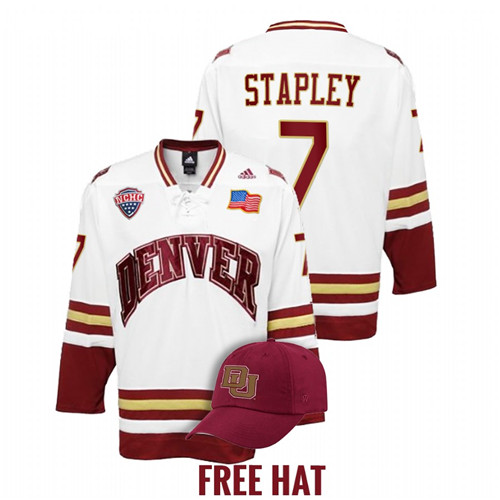 Brett Stapley College Hockey Denver Pioneers White Jersey
