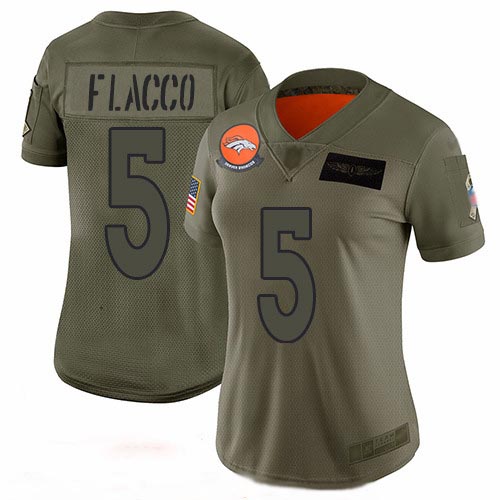 Broncos #5 Joe Flacco Camo Women's Stitched Football Limited 2019 Salute to Service Jersey