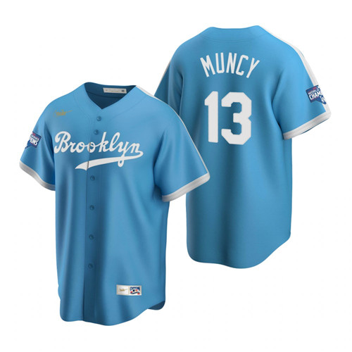 Brooklyn Dodgers #13 Max Muncy Light Blue 2020 World Series Champions Cooperstown Collection Jersey