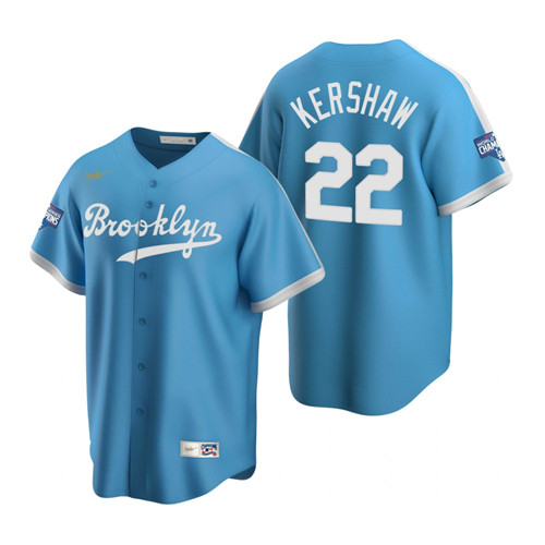 Brooklyn Dodgers #22 Clayton Kershaw Light Blue 2020 World Series Champions Cooperstown Collection Jersey