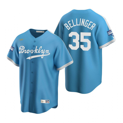 Brooklyn Dodgers #35 Cody Bellinger Light Blue 2020 World Series Champions Cooperstown Collection Jersey