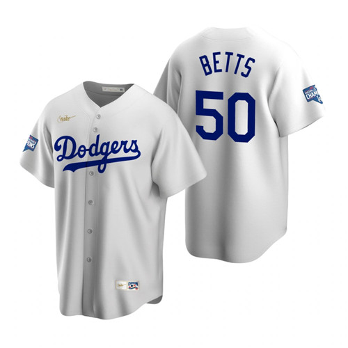 Brooklyn Dodgers #50 Mookie Betts White 2020 World Series Champions Cooperstown Collection Jersey
