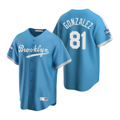 Brooklyn Dodgers #81 Victor Gonzalez Light Blue 2020 World Series Champions Cooperstown Collection Jersey