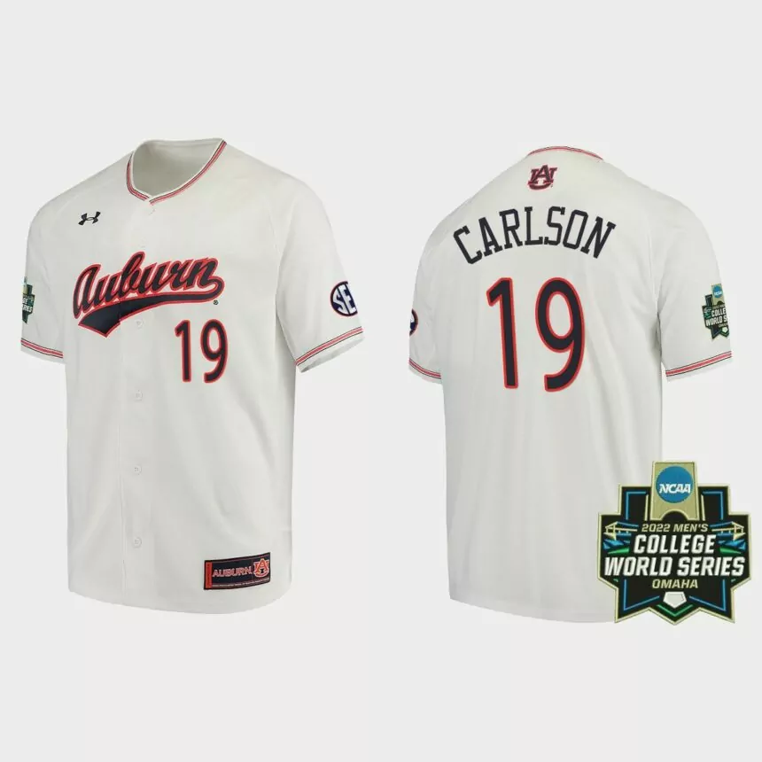 Brooks Carlson Auburn Tigers 2022 World Series Baseball Jersey – White