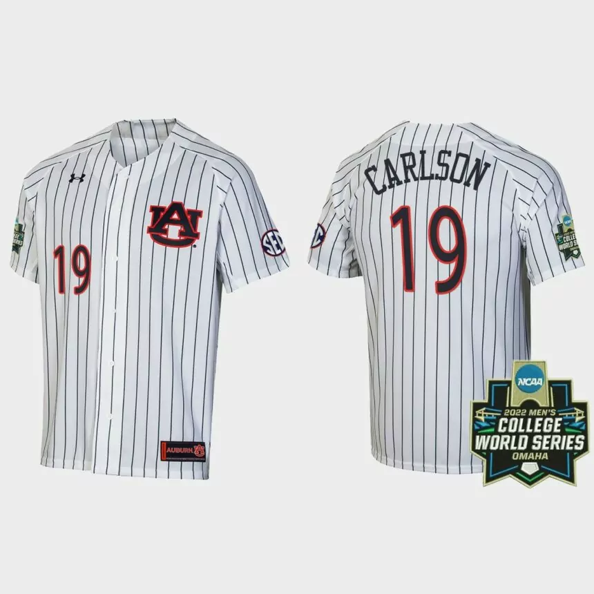 Brooks Carlson Auburn Tigers 2022 World Series Stripes Jersey – White