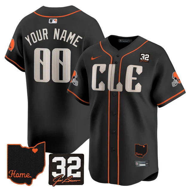 Browns #32 Jim Brown Memorial & Home Patch Vapor Premier Limited Custom Jersey BLACK.webp