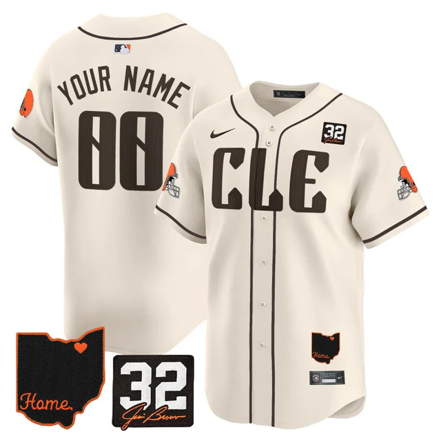 Browns #32 Jim Brown Memorial & Home Patch Vapor Premier Limited Custom Jersey CREAM.webp