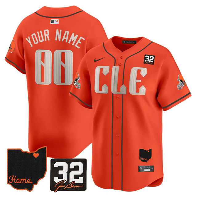 Browns #32 Jim Brown Memorial & Home Patch Vapor Premier Limited Custom Jersey ORANGE.webp