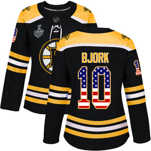 Bruins #10 Anders Bjork Black Home Authentic USA Flag Stanley Cup Final Bound Women's Stitched Hockey Jersey