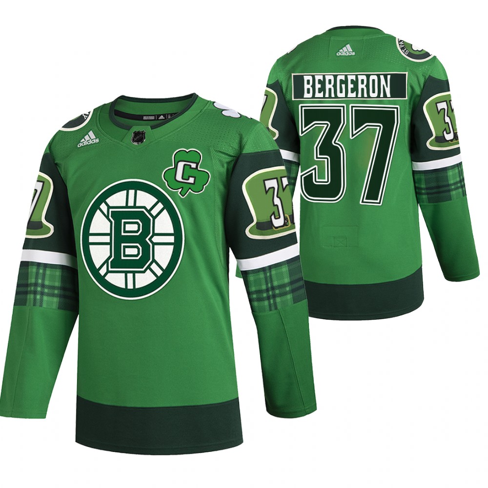 Bruins Patrice Bergeron St Patricks Day Green #37 Jersey 2022 Stitched