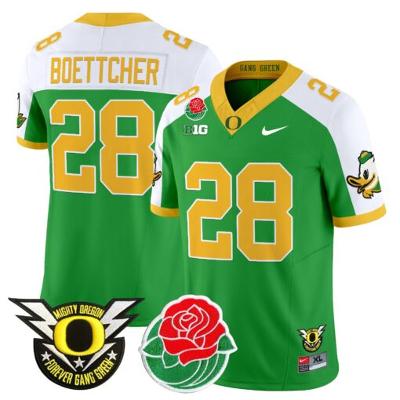 Bryce Boettcher Jersey #28 Oregon Ducks 2025 Rose Bowl Game Patch Vapor White