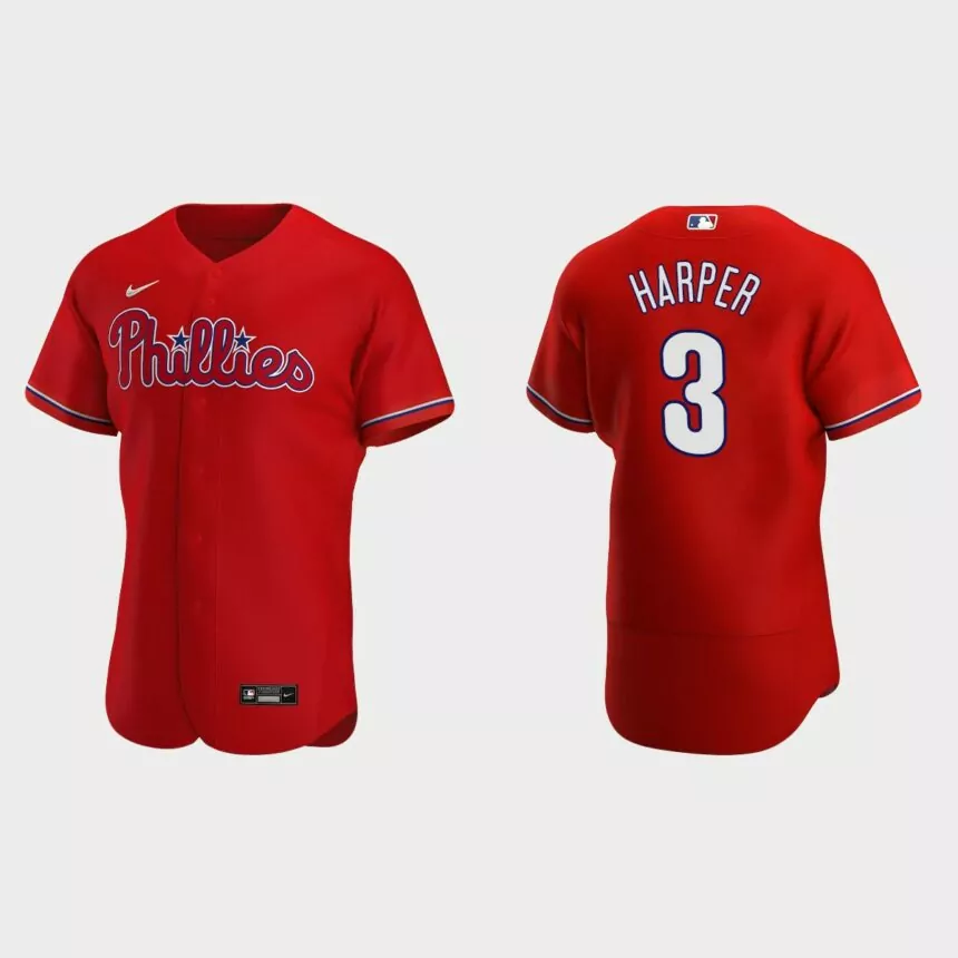 Bryce Harper #3 Philadelphia Phillies Red Authentic 2020 Alternate Jersey