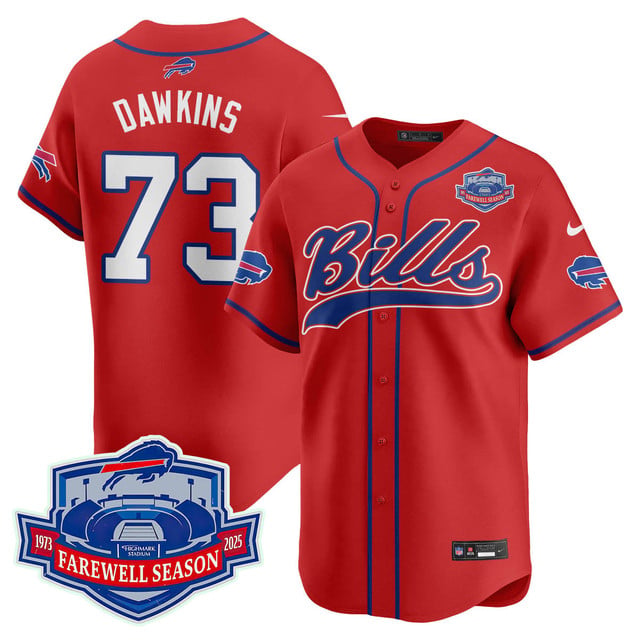 Buffalo Bills 2025 Baseball Jersey All Stitched - Farewell to Highmark Stadium red #73 Dion Dawkins