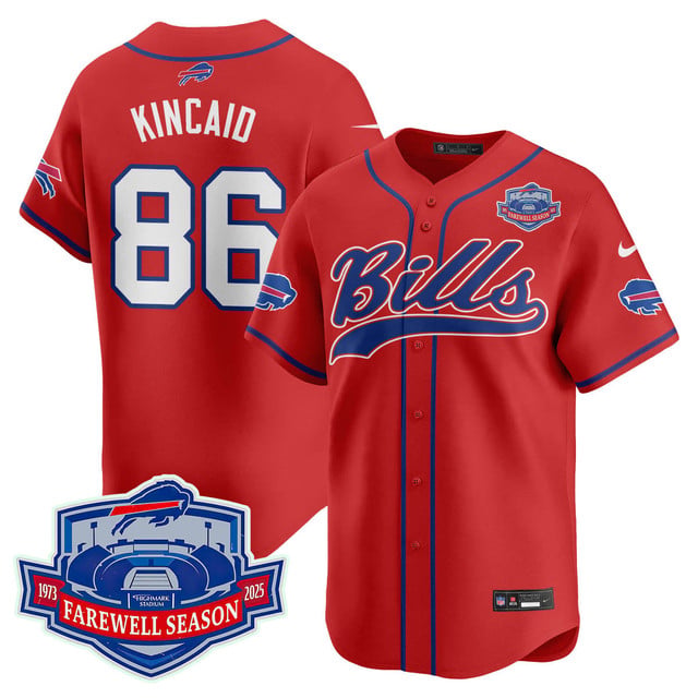 Buffalo Bills 2025 Baseball Jersey All Stitched - Farewell to Highmark Stadium red #86 Dalton Kincaid