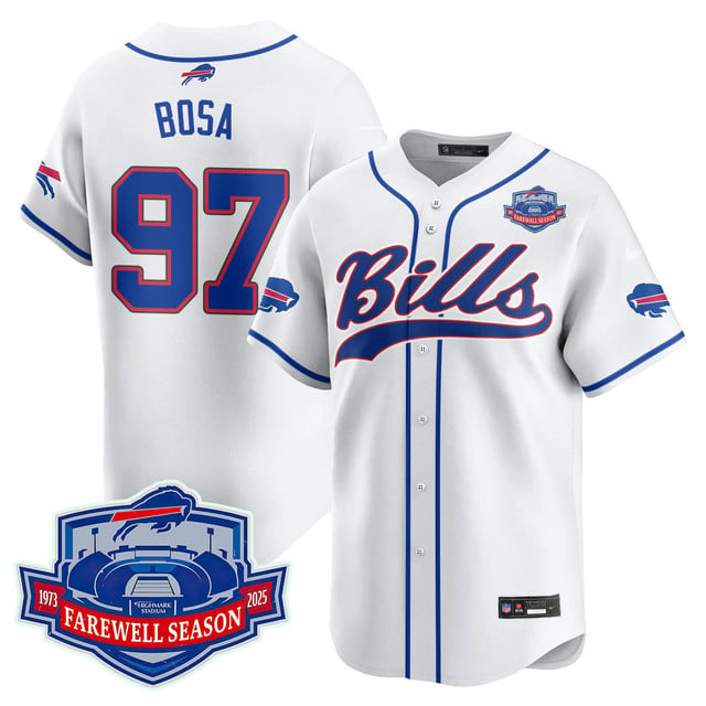 Buffalo Bills 2025 Baseball Jersey All Stitched - Farewell to Highmark Stadium white #97 Joey Bosa